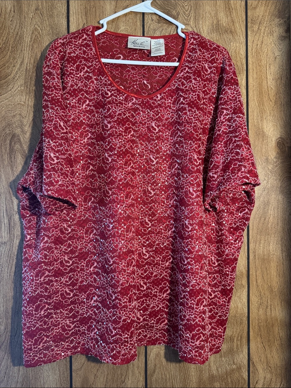 Kathie Lee Collection Red Abstract Scoop Neck Short Sleeve Top 26/28